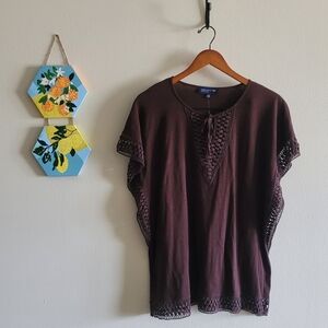 Jones New York Signature cotton crocheted top Women's size XL Brown